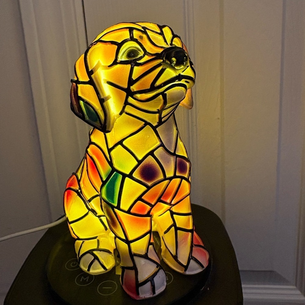Stained Glass Mosaic Puppy Accent Lamp - Yellow Multicolor
